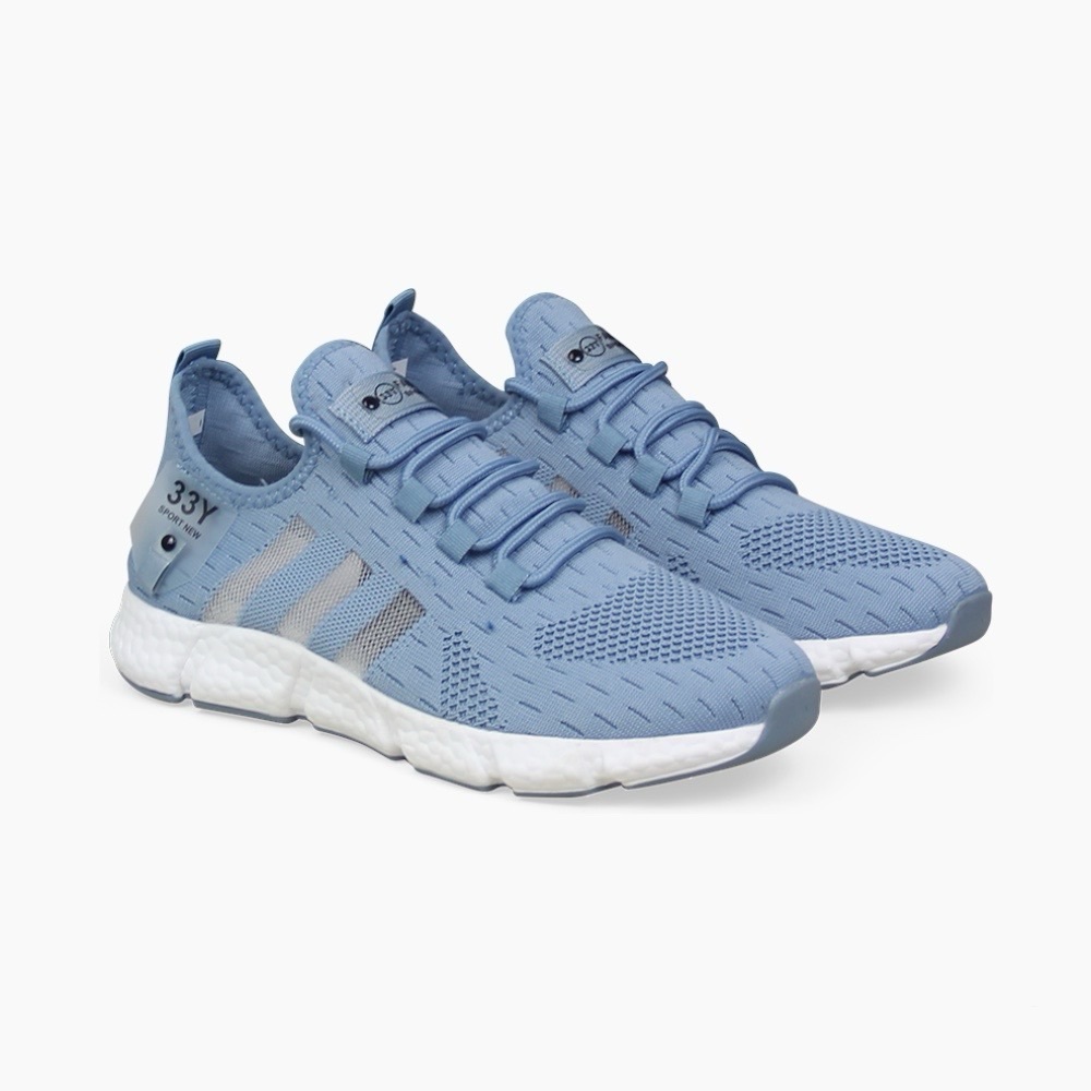 Men's Low Top Ribbed Foam Sole Lace Up Sneaker in Blue Breathable Fabric Upper
